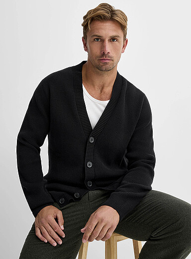 Ribbed V-neck cardigan | Lindbergh | Shop Men's Shawl Collar Sweaters ...