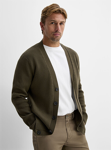 Ribbed V-neck cardigan | Lindbergh | Shop Men's Shawl Collar Sweaters ...
