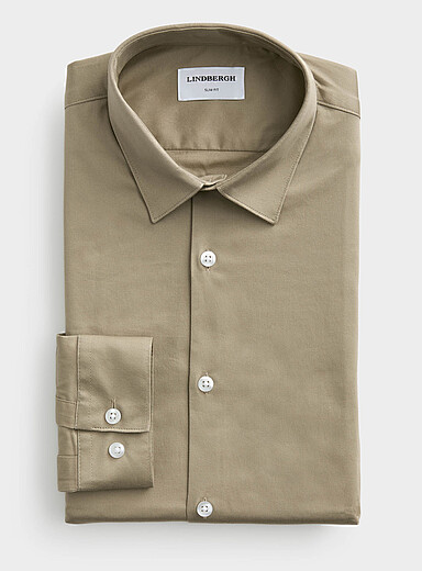 Lindbergh Sand SuperFlex solid shirt <b>Slim fit</b> for men