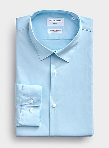 Lindbergh Baby Blue SuperFlex solid shirt <b>Slim fit</b> for men
