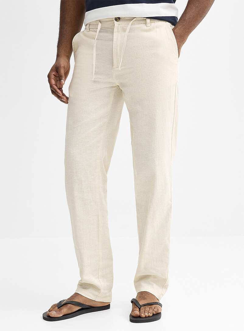 Lindbergh: Le pantalon taille ajustable lin et coton <b>Coupe relaxe</b> Taupe pour homme