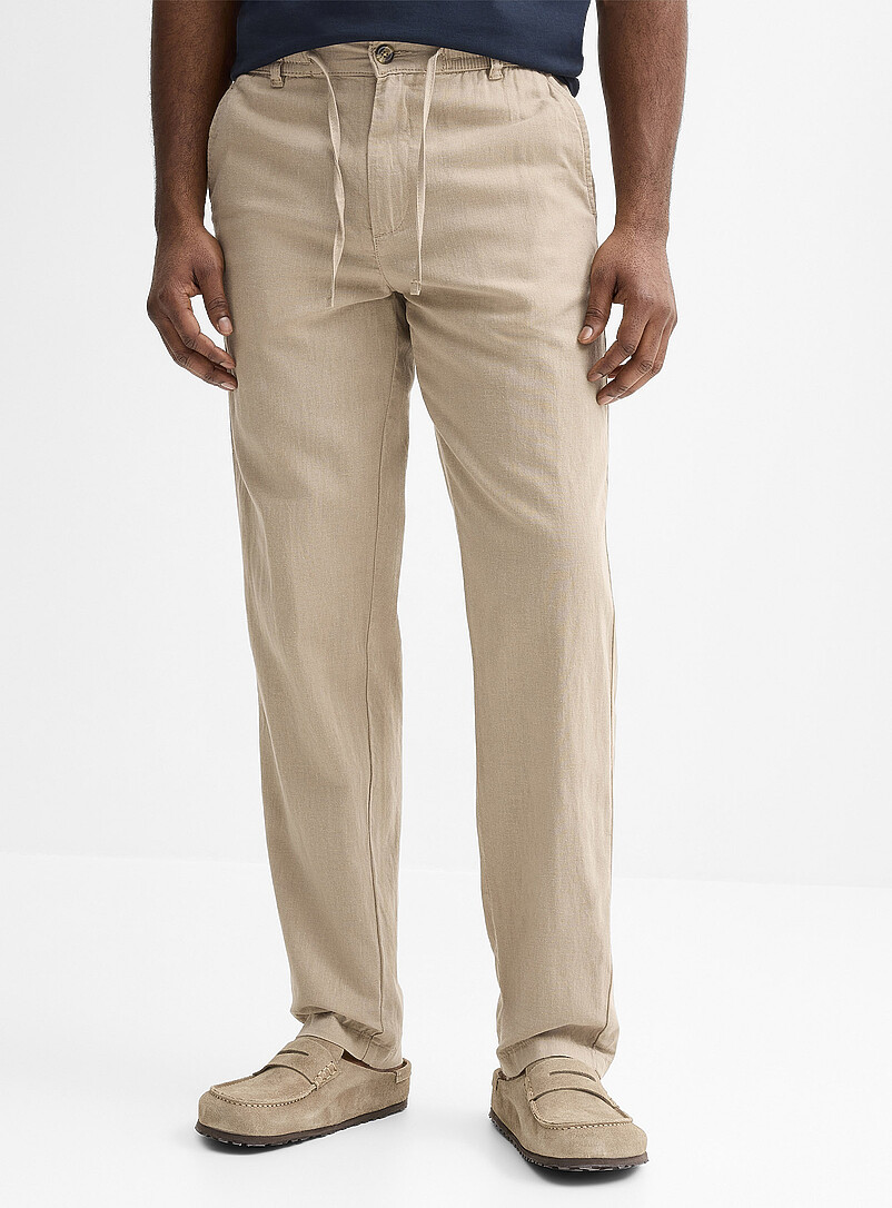 Lindbergh: Le pantalon taille ajustable lin et coton <b>Coupe relaxe</b> Taupe pour homme