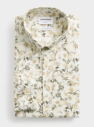 Lindbergh: La chemise fleurie SuperFlex <b>Coupe relaxe</b> Blanc &agrave; motifs pour homme