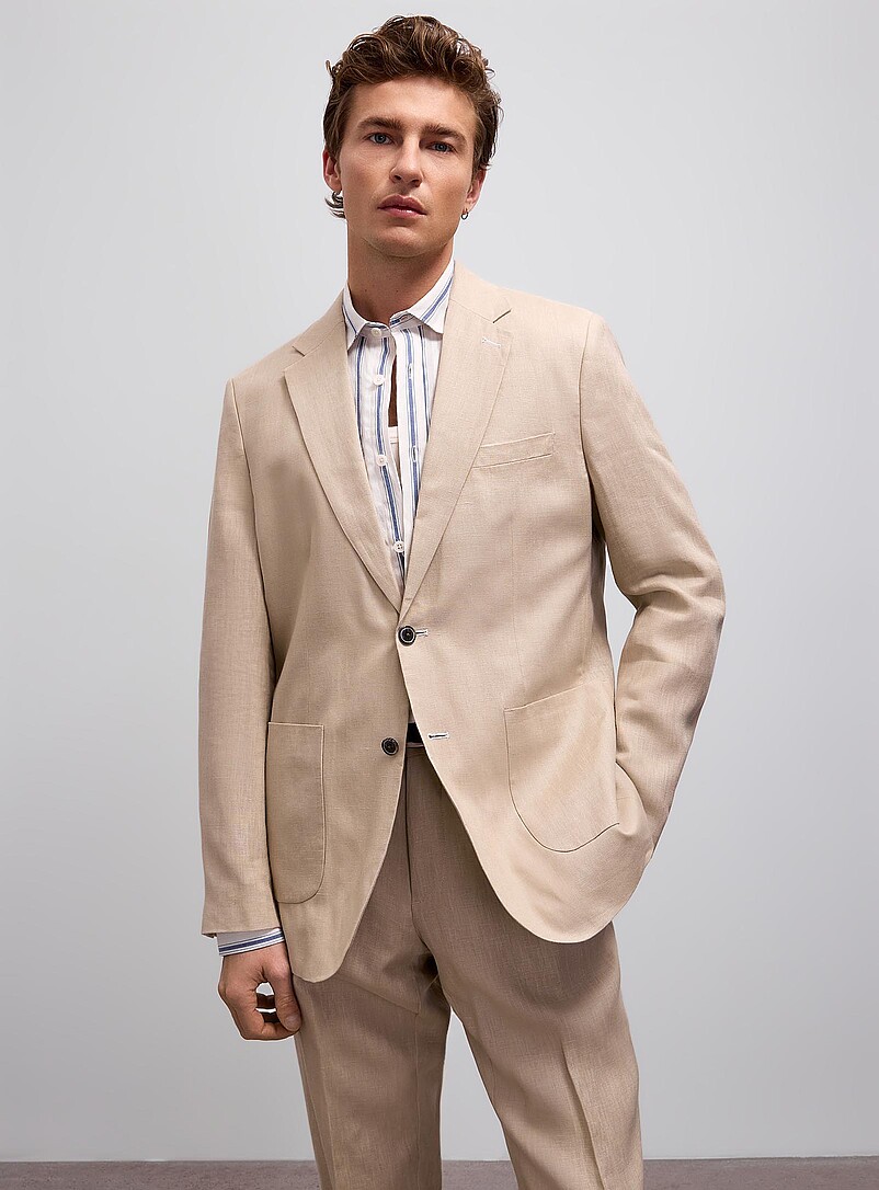Lindbergh: Le complet pur lin <b>Coupe semi-ajust&eacute;e</b> Sable pour homme