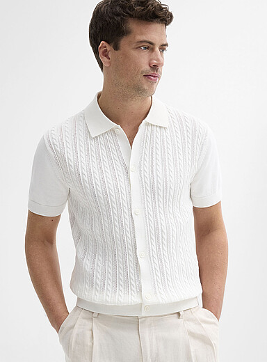 Le cardigan col polo c&ocirc;tes et c&acirc;bles torsad&eacute;s