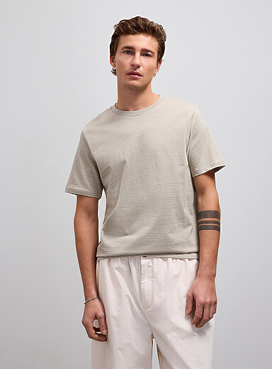 Lindbergh Green Piqu&eacute; jacquard stripe T-shirt for men