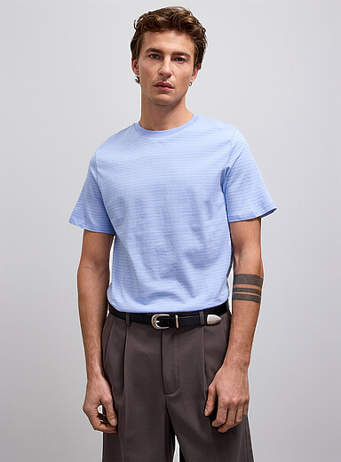 Lindbergh Baby Blue Piqu&eacute; jacquard stripe T-shirt for men