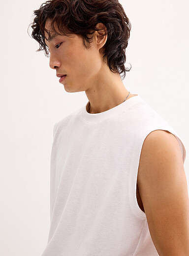 Lindbergh White Reversed waffle muscle tee for men