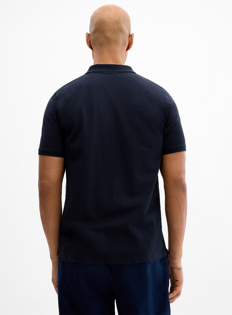 Lindbergh: Le polo maille piqu&eacute;e extensible Bleu marine - Bleu nuit pour homme