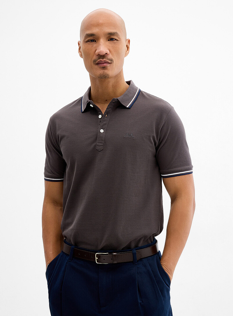 Lindbergh Black Striped-trim piqu&eacute; polo for men