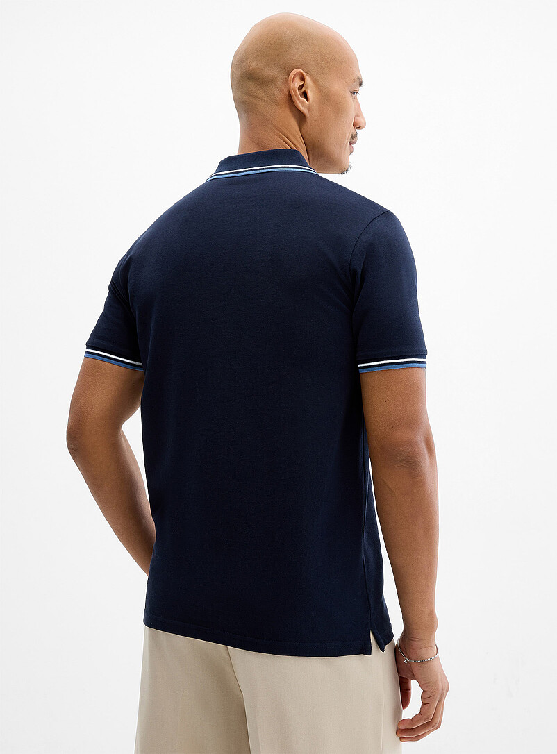 Lindbergh Black Striped-trim piqu&eacute; polo for men