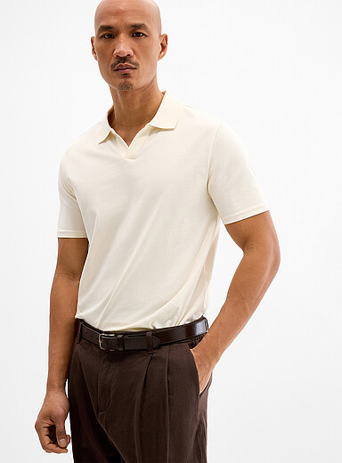 Johnny-collar jersey polo
