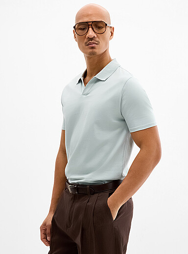 Johnny-collar jersey polo