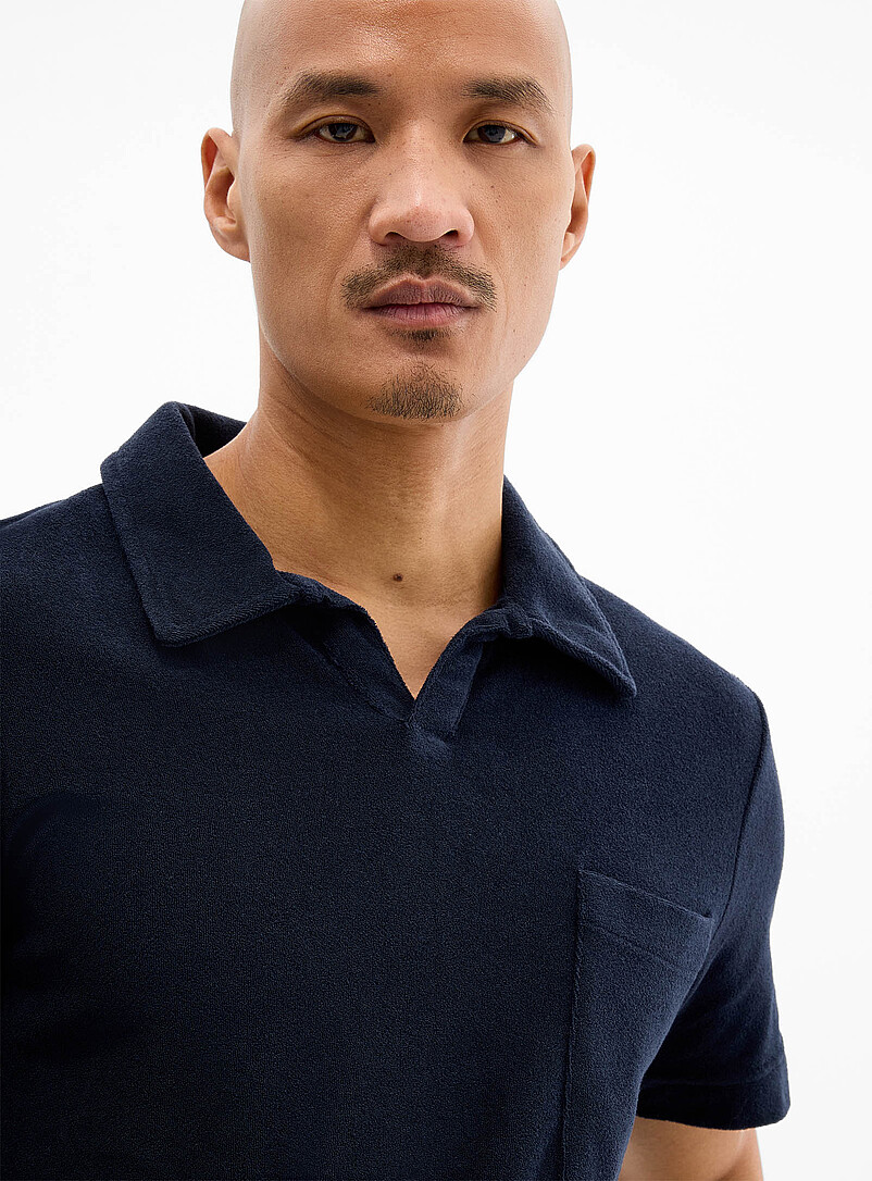 Lindbergh: Le polo col Johnny ratin&eacute; Bleu marine - Bleu nuit pour homme