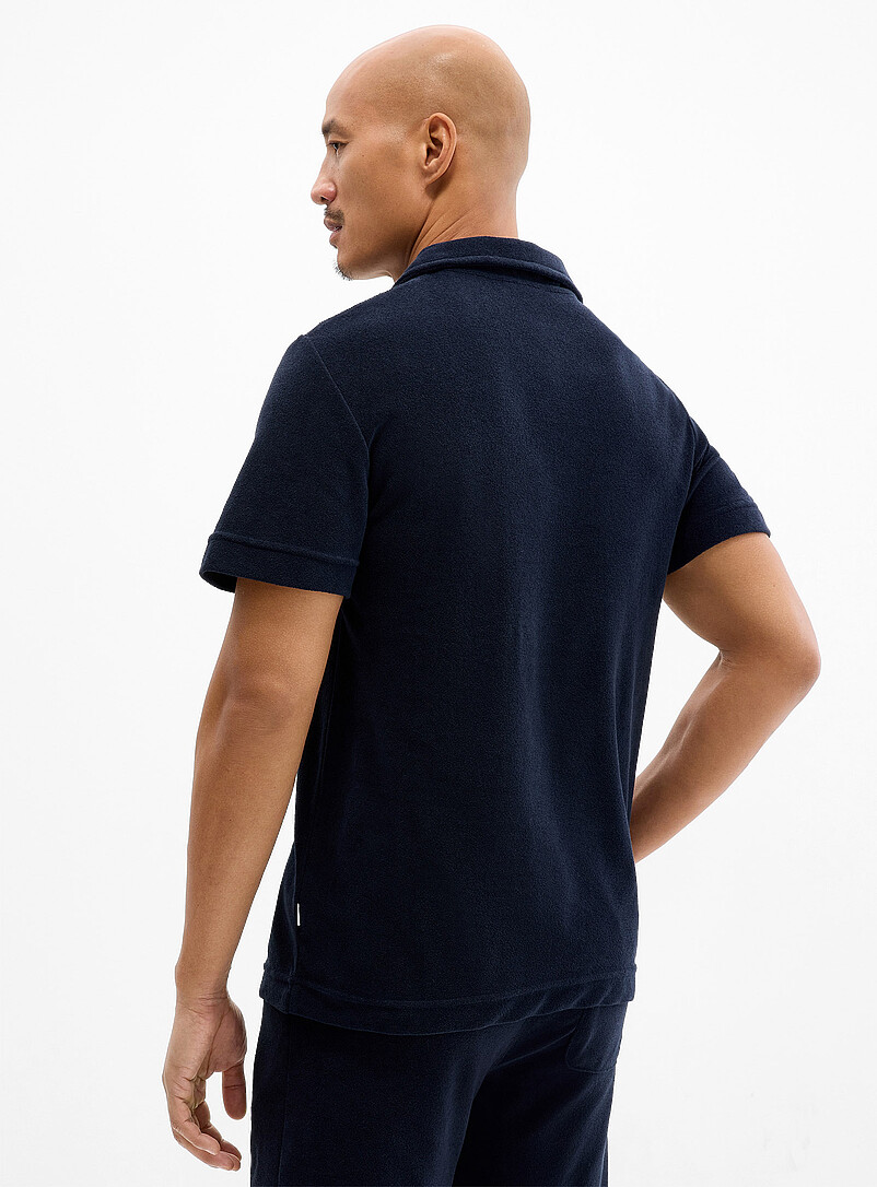 Lindbergh: Le polo col Johnny ratin&eacute; Bleu marine - Bleu nuit pour homme