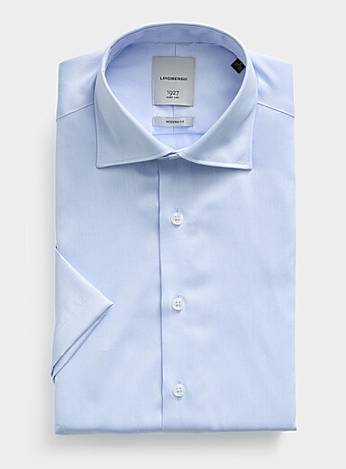 Lindbergh Baby Blue Solid twill shirt <b>Modern fit</b> for men