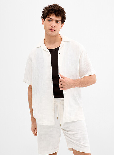 Cotton gauze camp shirt <b>Regular fit</b>