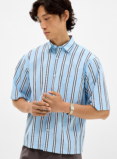 La chemise bleue rayure charbon <b>Coupe r&eacute;guli&egrave;re</b>