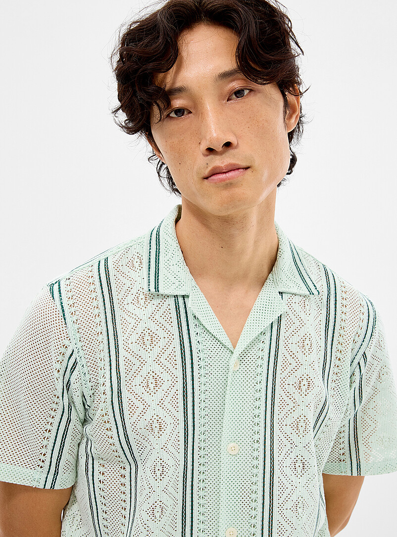 Lindbergh Mint/Pistachio Green Crocheted camp shirt <b>Regular fit</b> for men