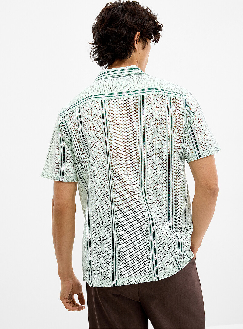 Lindbergh Mint/Pistachio Green Crocheted camp shirt <b>Regular fit</b> for men