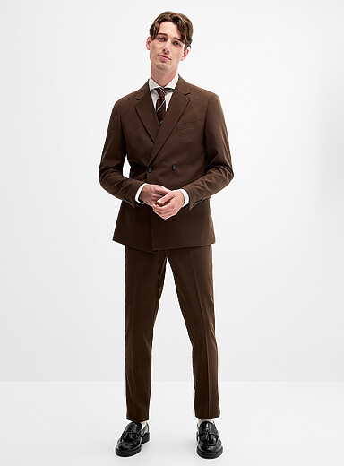 Lindbergh Brown REPREVE&reg; double-breasted suit <b>Slim fit</b> for men