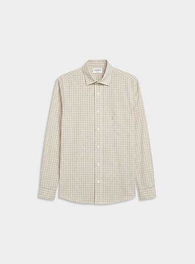 Lindbergh Ecru/Linen Neutral mini check shirt <b>Regular fit</b> for men