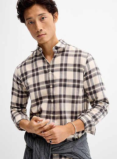 Lindbergh Patterned Cream Neutral check flannel shirt <b>Relaxed fit</b> for men
