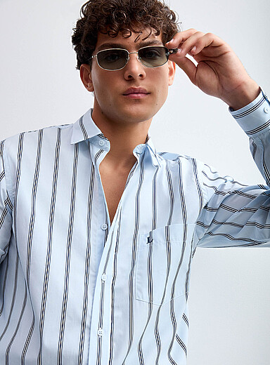 Lindbergh Baby Blue Textured striped shirt <b>Regular fit</b> for men