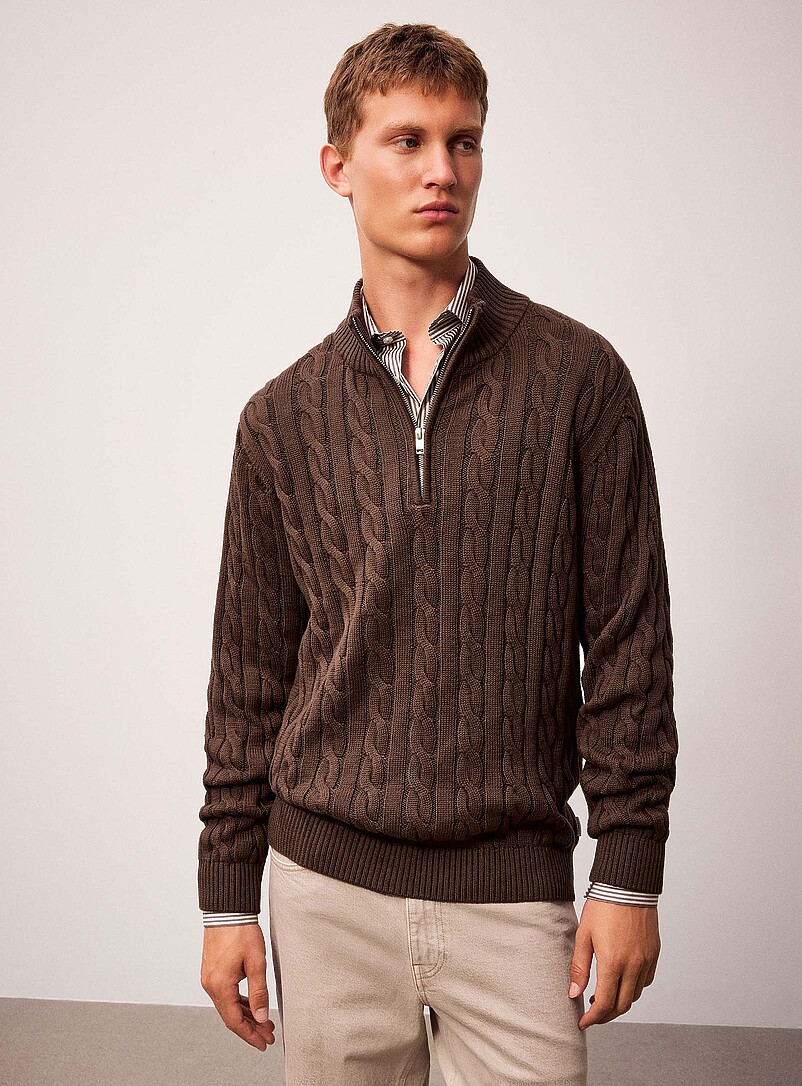 Cable-knit zip-neck sweater Relaxed fit | Lindbergh | Shop Men's