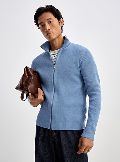 Le chandail zipp&eacute; tricot pur coton Coupe relaxe <b>Importation de S&eacute;oul</b>