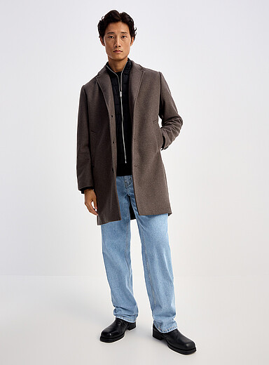 Lindbergh Grey Removable bib wool-blend overcoat for men