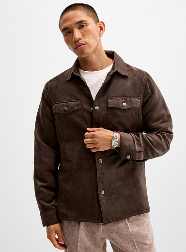Lindbergh Brown Faux-suede overshirt <b>Relaxed fit</b> for men
