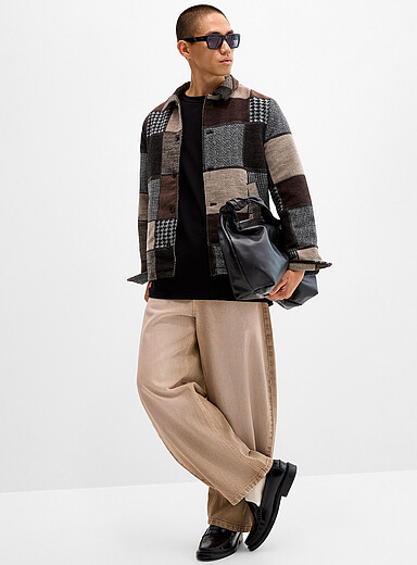 Patchwork knit overshirt