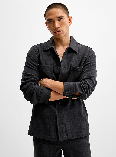 Lindbergh Slate Grey Charcoal flannel overshirt Relaxed fit for men