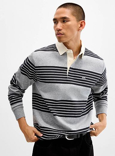 Block-stripe rugby polo