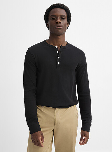 Lindbergh: Le t-shirt henley manches longues Noir pour homme