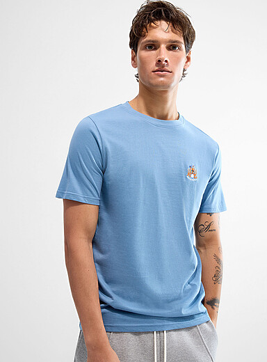 Lindbergh Blue Mini-embroidery lounge T-shirt for men