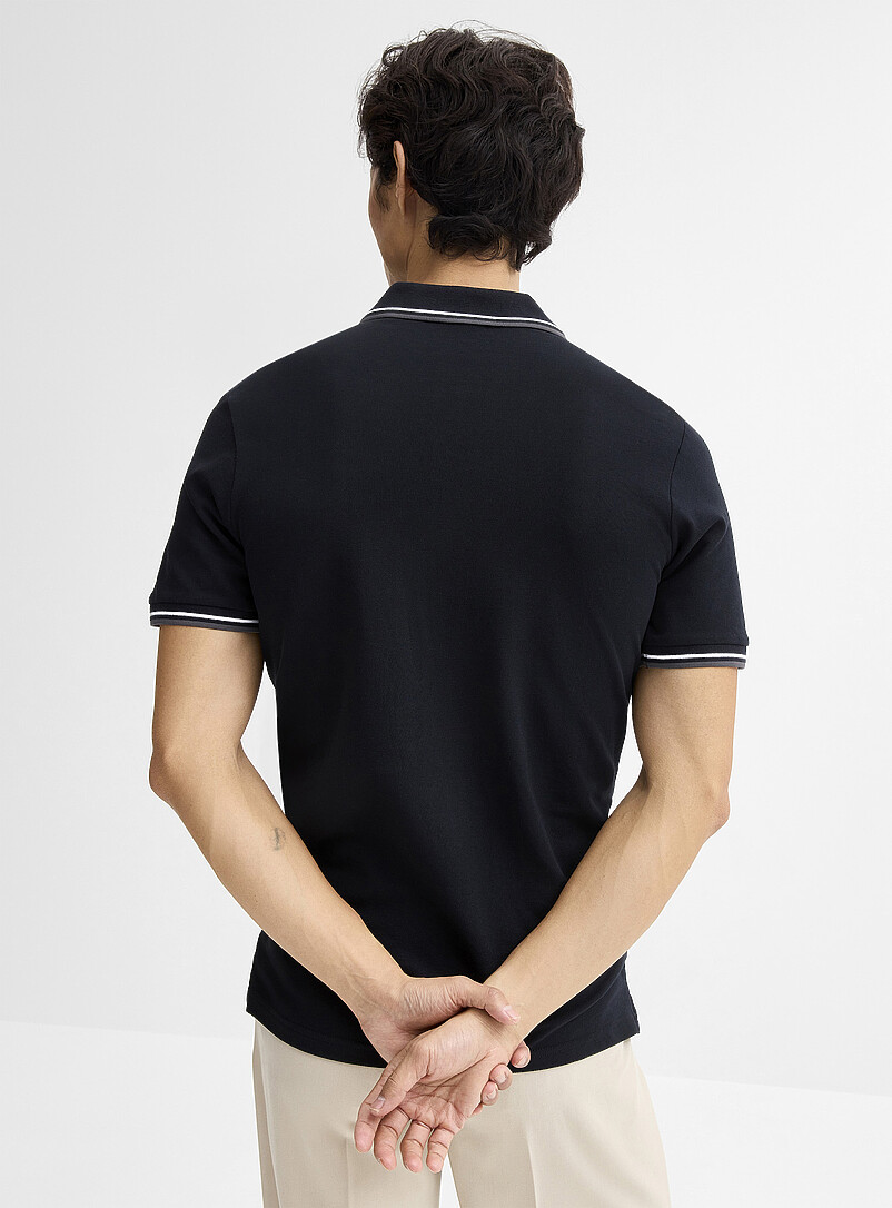 Lindbergh: Le polo col zipp&eacute; bordures ray&eacute;es Bleu marine - Bleu nuit pour homme