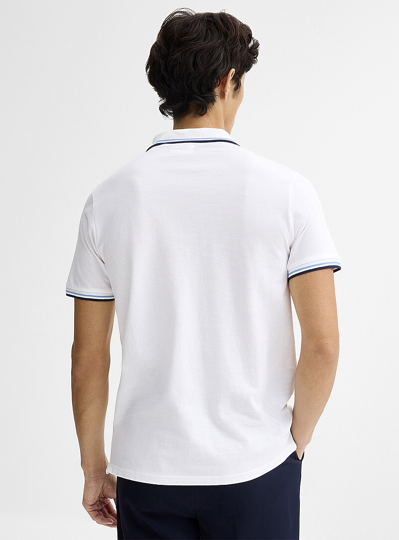 Lindbergh: Le polo col zipp&eacute; bordures ray&eacute;es Bleu marine - Bleu nuit pour homme