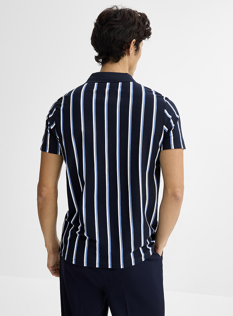 Lindbergh Navy/Midnight Blue Vertical-stripe Johnny collar piqu&eacute; polo for men
