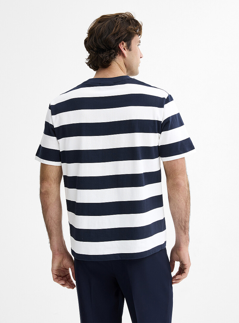 Lindbergh: Le chandail rayures binaires Bleu marine - Bleu nuit pour homme