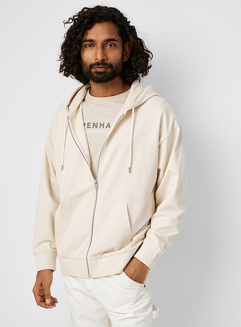 Lindbergh Ivory/Cream Beige Minimalist zipped hoodie for men