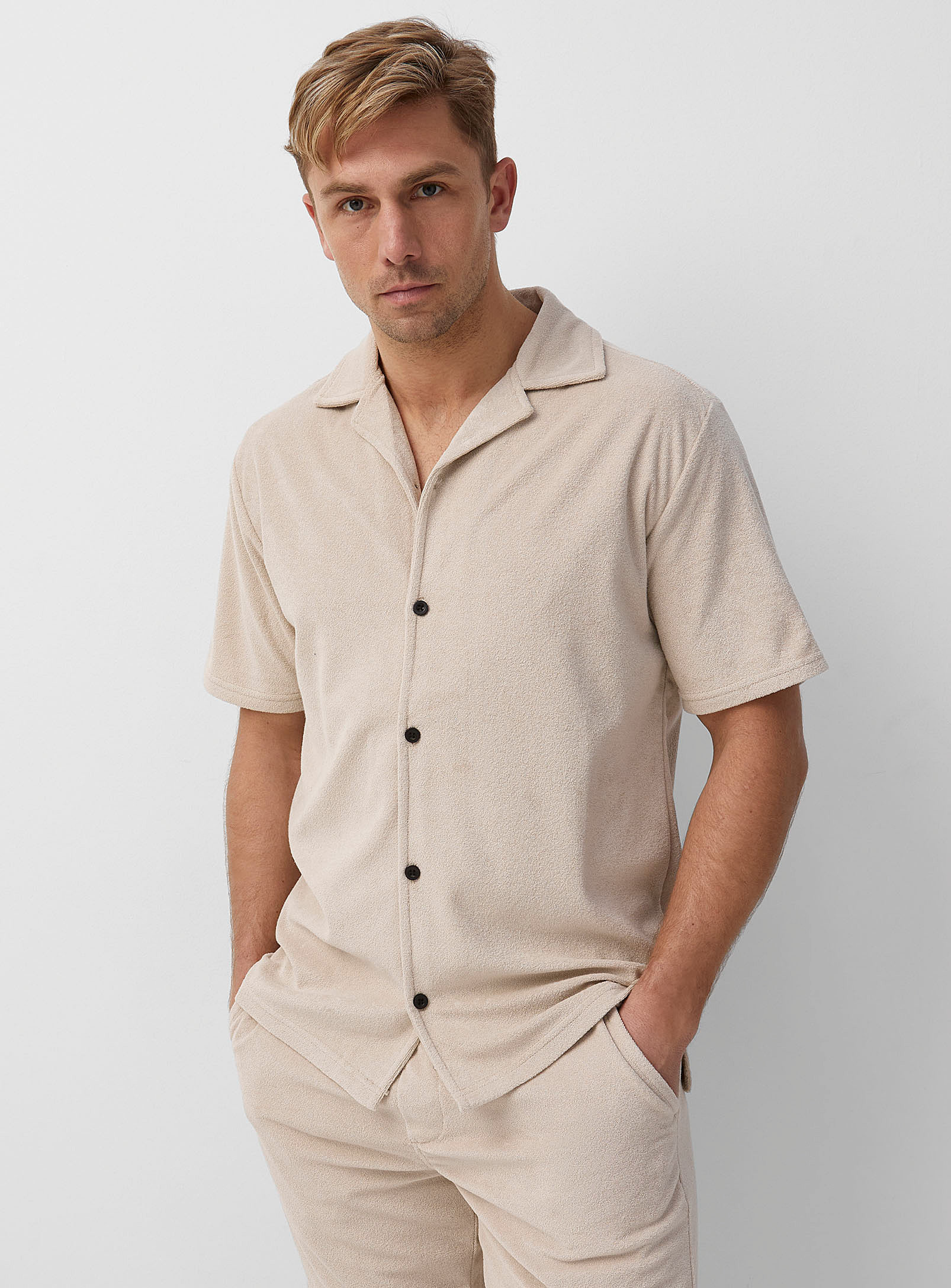 Lindbergh - Men's Open-collar terry shirt
