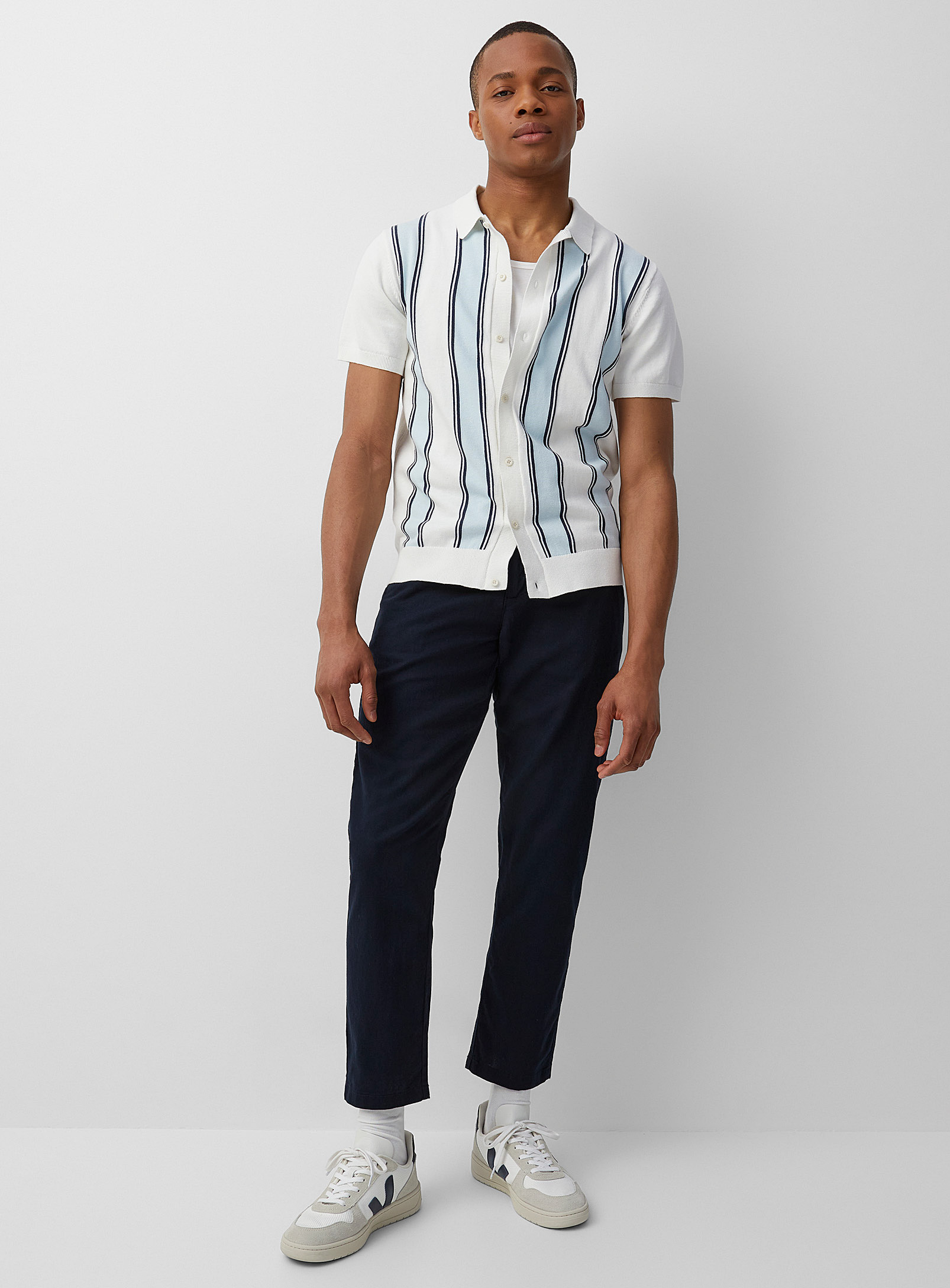 Lindbergh Comfort-waist Cotton-linen Pant Tapered Fit In Marine Blue