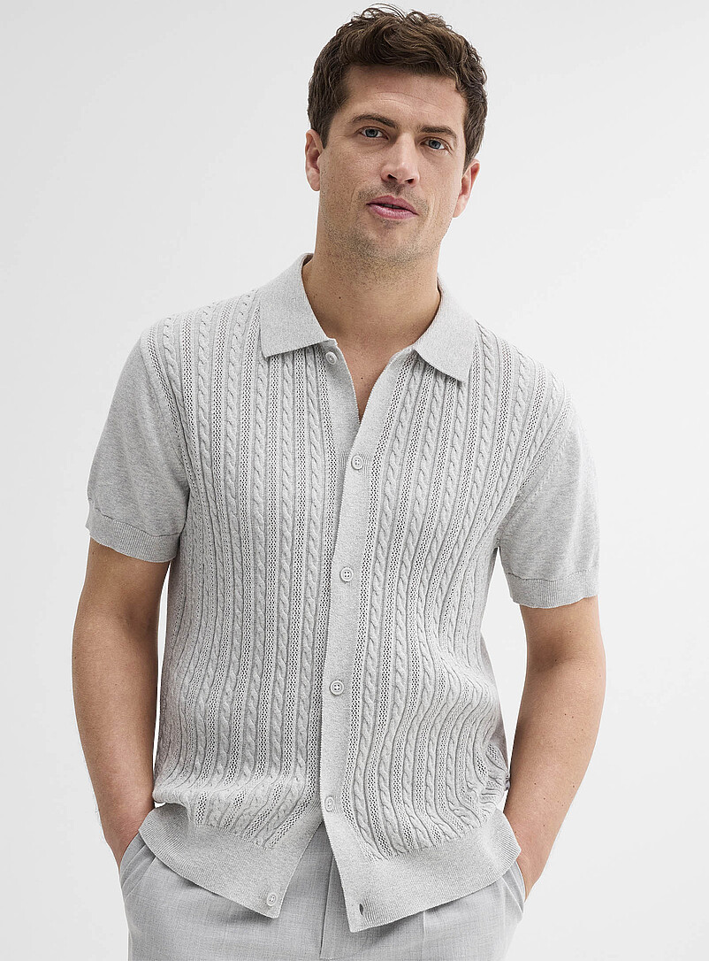 Twisted cable and rib polo-collar cardigan product image 2