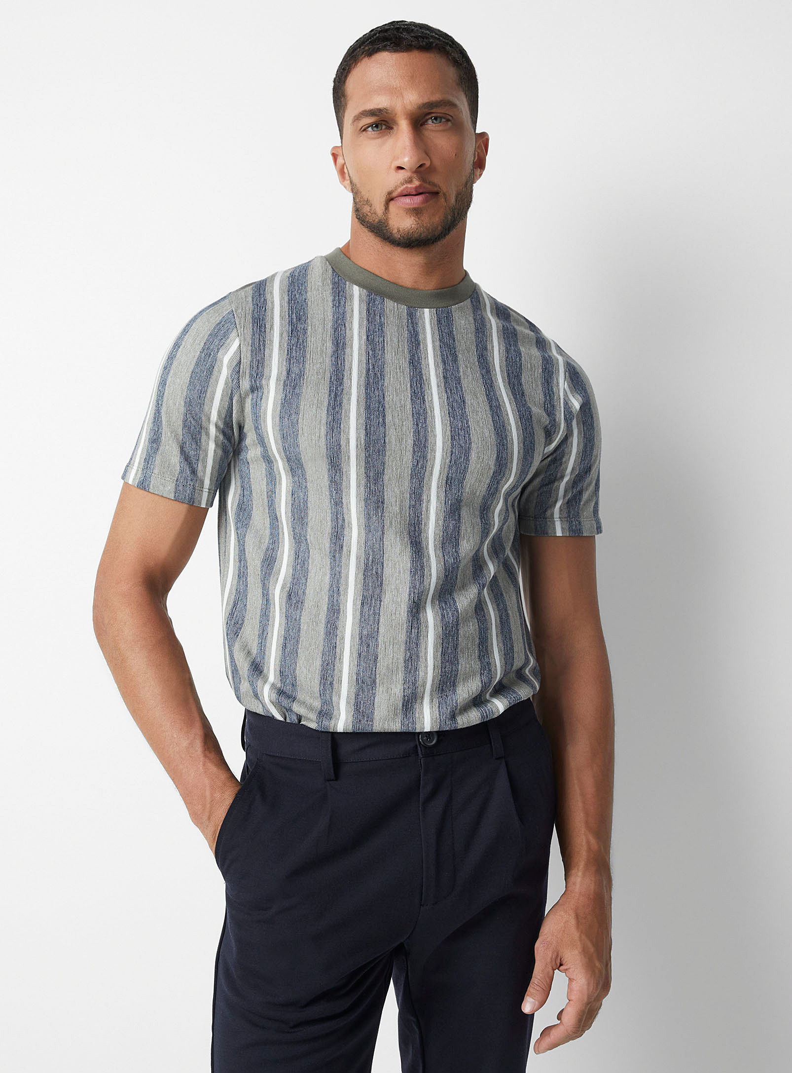 Lindbergh - Men's Chambray-like jacquard striped T-shirt