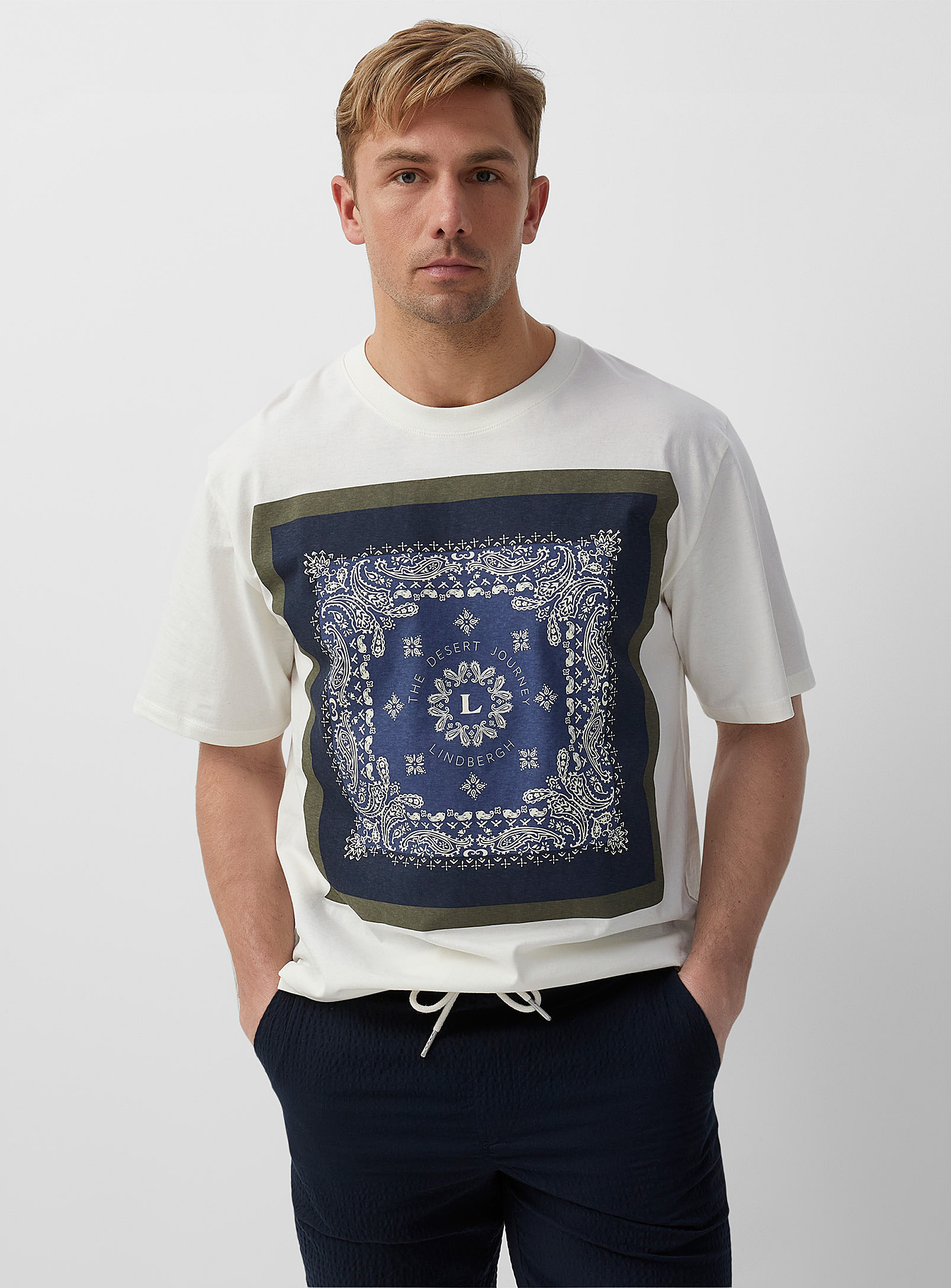 Lindbergh Scarf Pattern Framed T-shirt In Ivory White