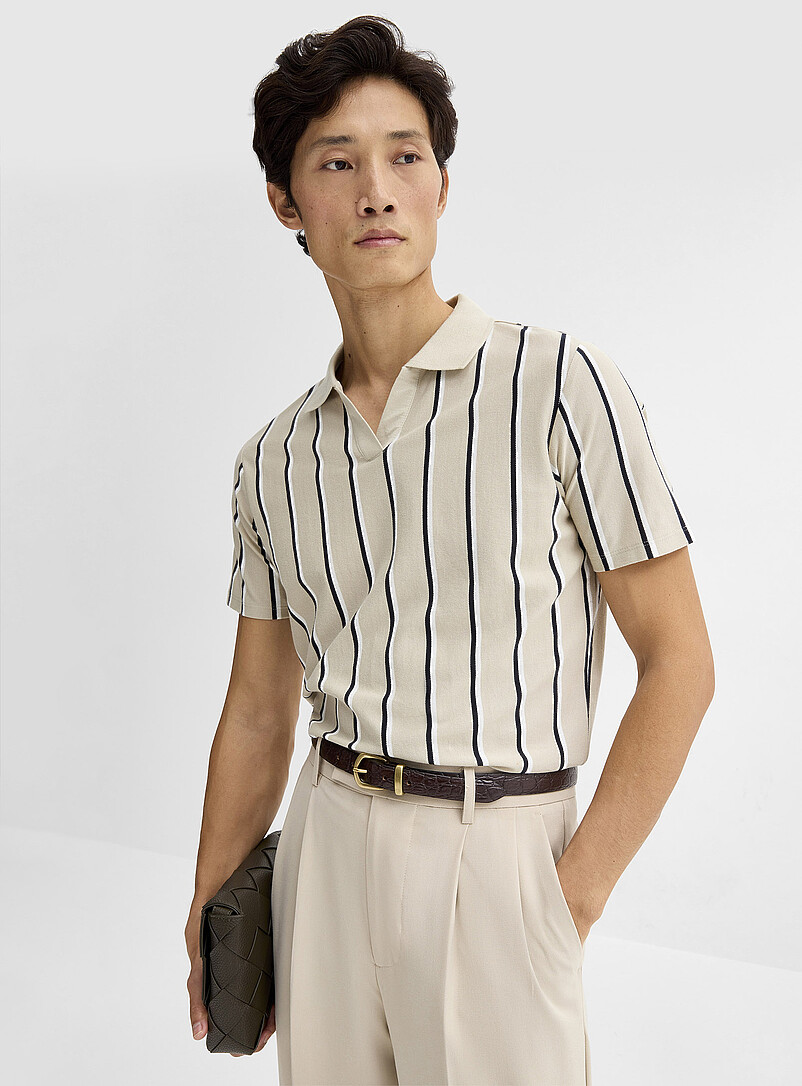 Vertical-stripe Johnny collar piqué polo product image (primary)