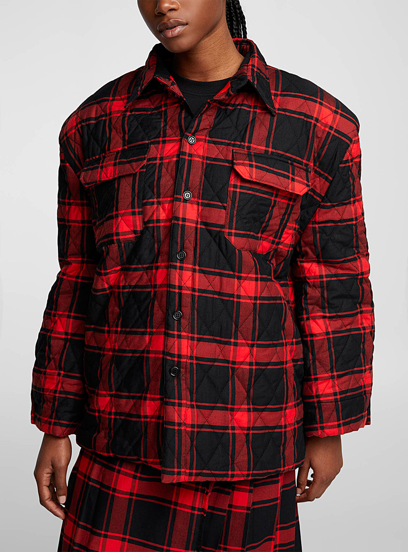 Jeanne Friot Red Quilted tartan oversized overshirt for women