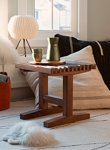 Slatted walnut side table